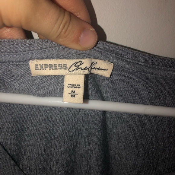 Express Dusty Blue Tie Front Soft Sweatshirt - Picture 2 of 5